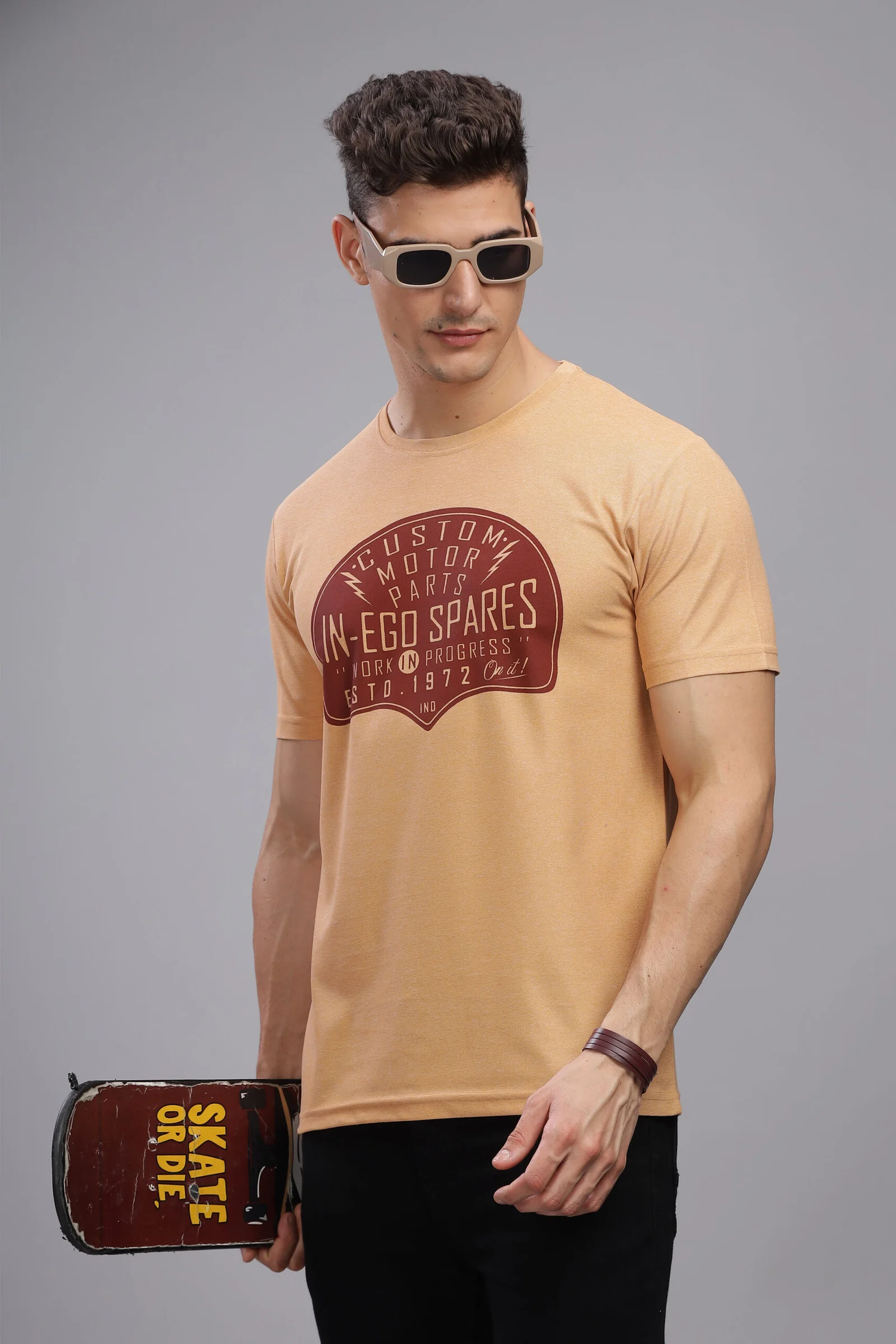 Men’s Melange Printed Tee with Soft-Touch Chest Graphic – Multi-Colour Edition, view 1 of 19