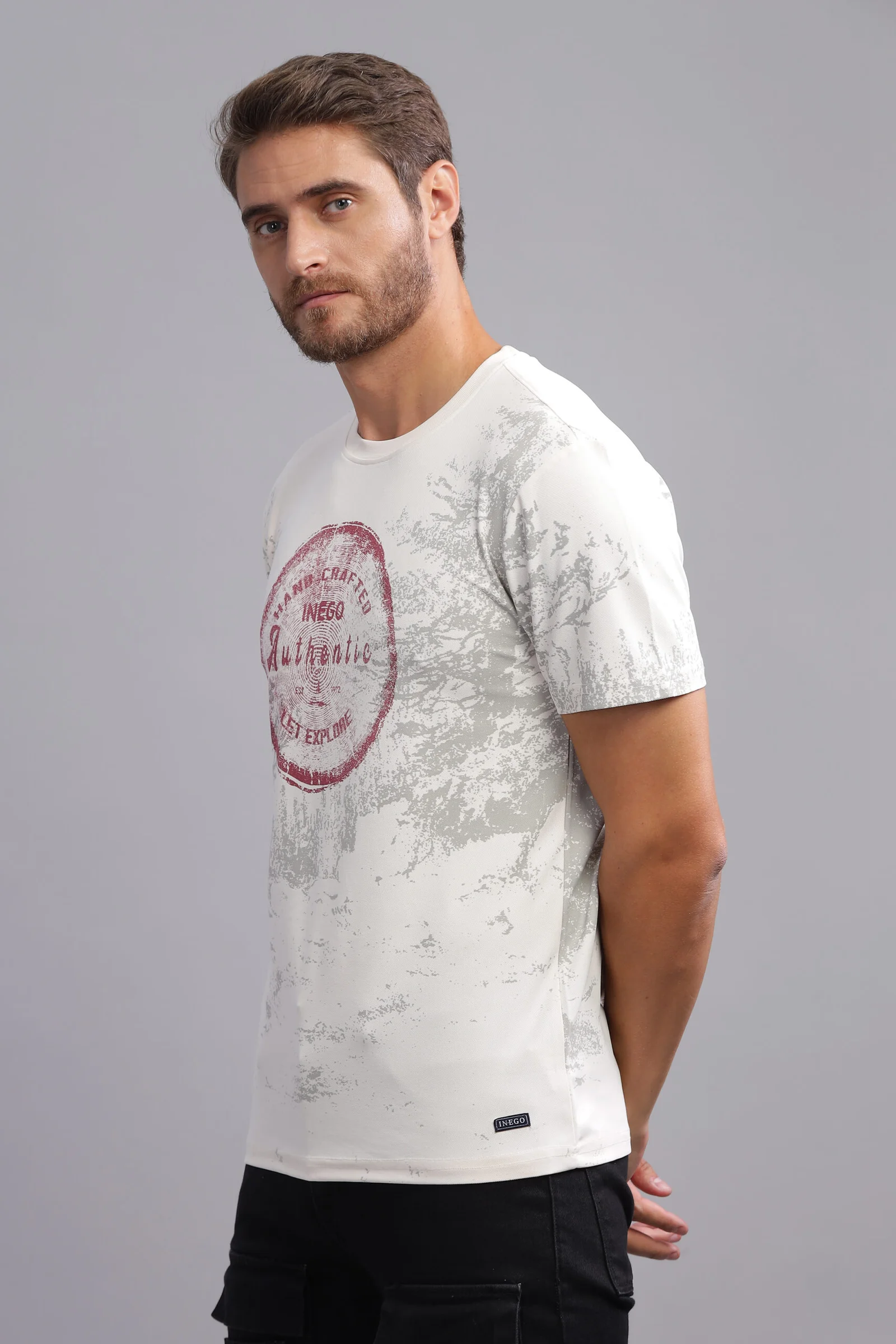 Men’s Yarn-Dyed Melange Graphic T-Shirt with Embossed Print, view 1 of 27