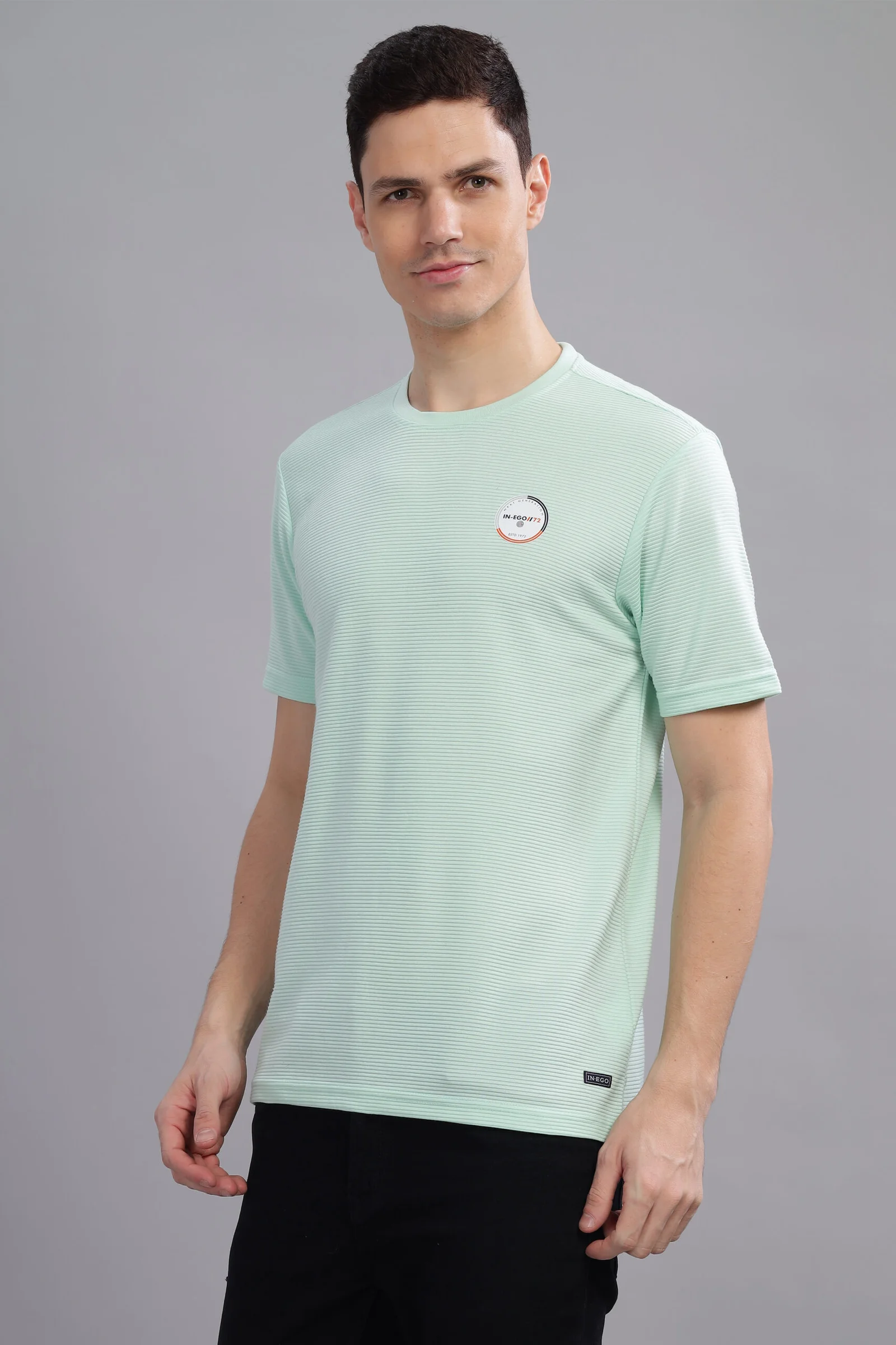 Men’s Corduroy-Texture Solid Tee with HD Chest Logo – Multi-Colour Edition, view 1 of 21