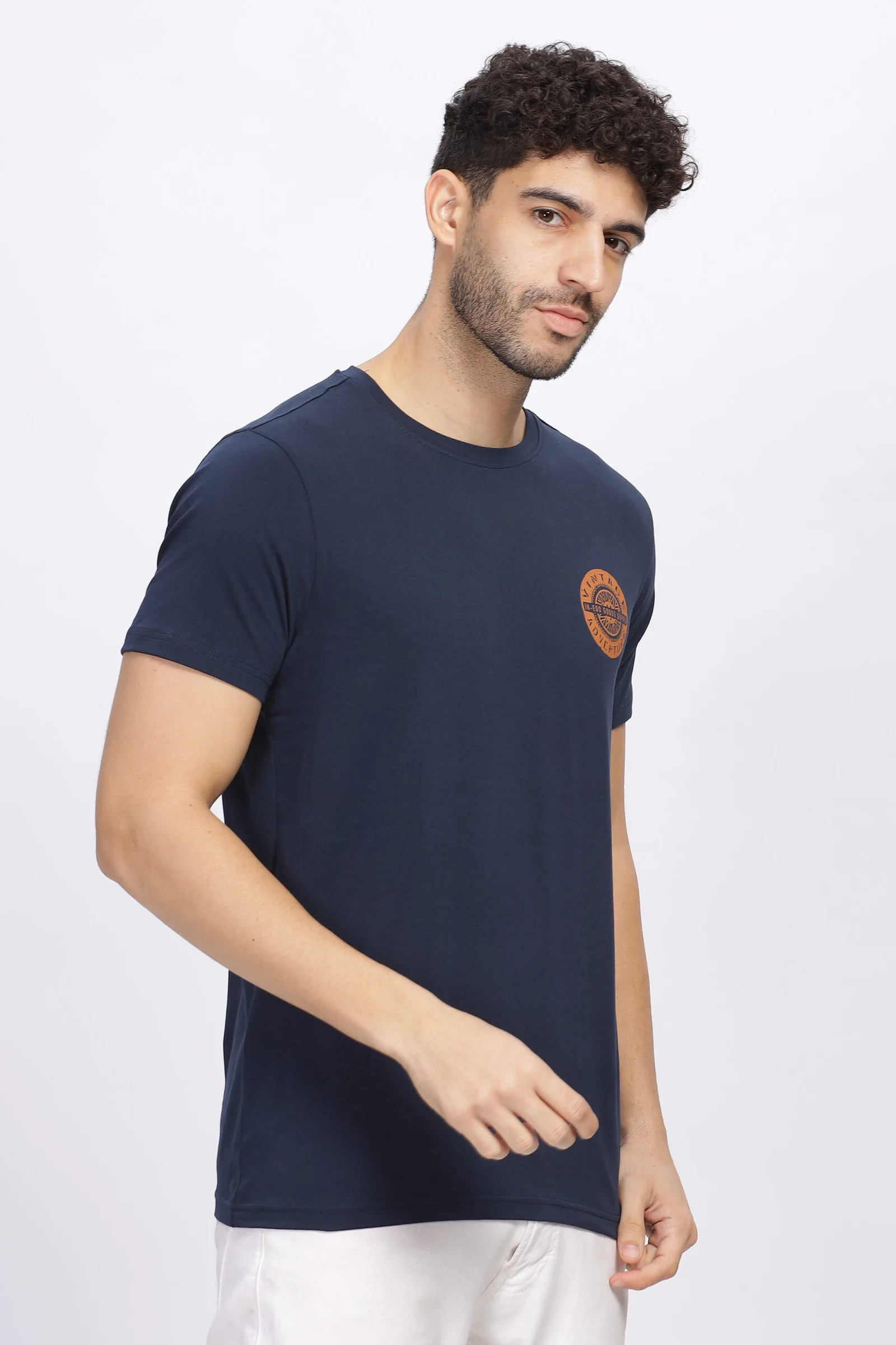 Men’s Dual Graphic Cotton-Lycra Round Neck T-Shirt, view 1 of 13