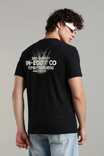 Men’s Cotton-Rich Printed Round Neck T-Shirt with HD Chest & Back Print – Black & Oil Green