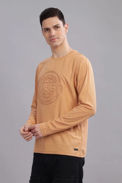 Men’s Melange Long Sleeve Tee with Embossed Chest Print – Multi-Colour Edition